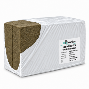 Vată minerală isoMan-45 SuperAcoustic 15 cm, 45 kg/m³, 1,2 m²/bax