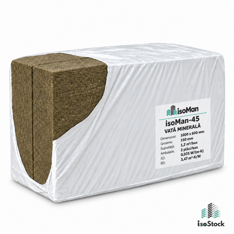 Vată minerală isoMan-45 SuperAcoustic 15 cm, 45 kg/m³, 1,2 m²/bax